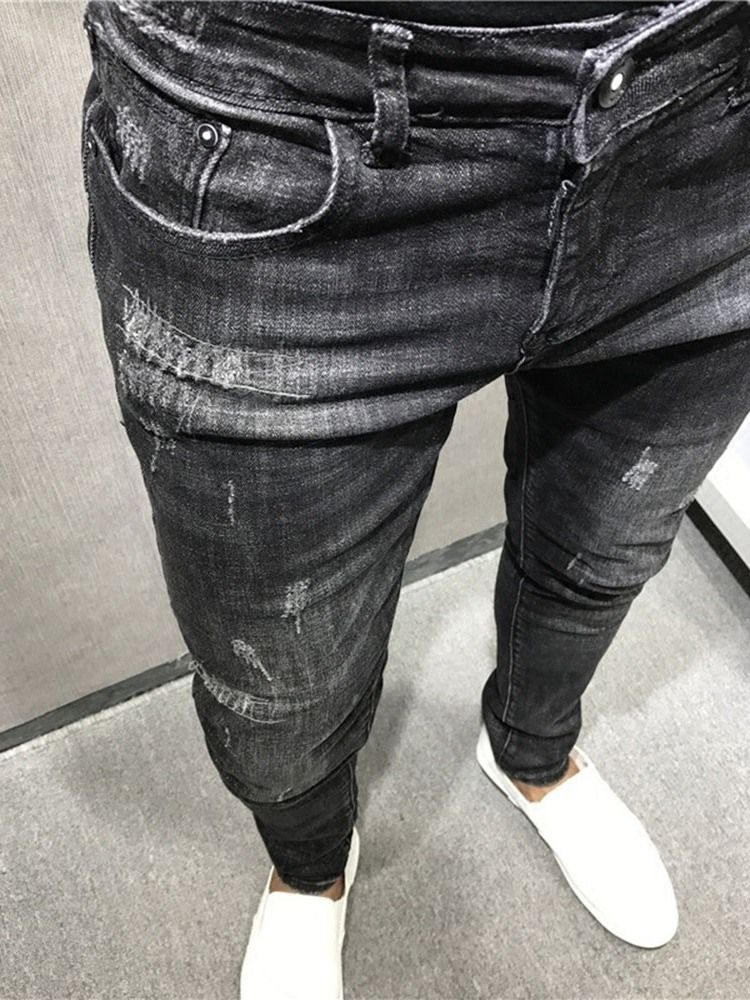 Jeans À Fermeture Éclair Pour Pantalons Crayon Unis Minces Pour Hommes