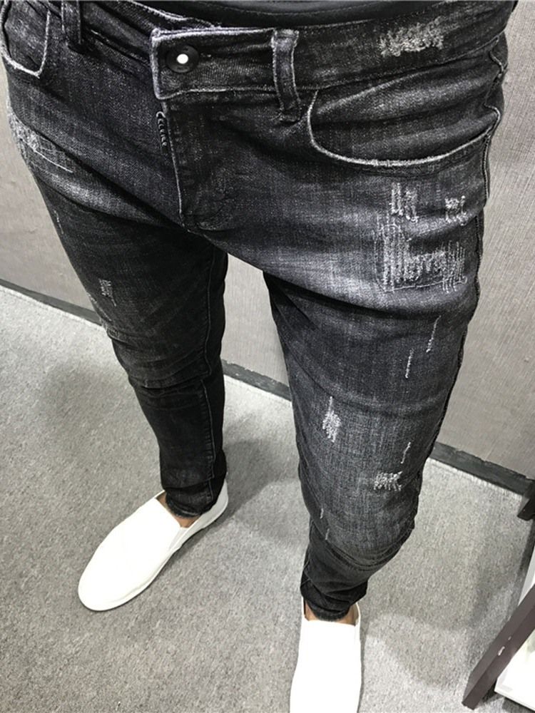 Jeans À Fermeture Éclair Pour Pantalons Crayon Unis Minces Pour Hommes