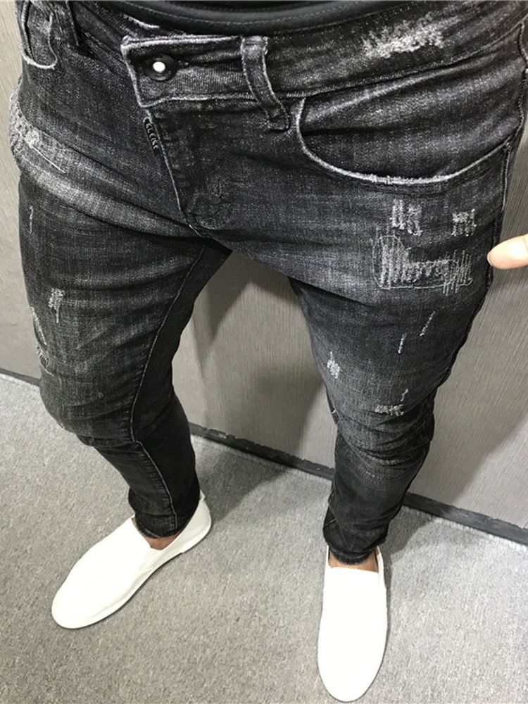 Jeans À Fermeture Éclair Pour Pantalons Crayon Unis Minces Pour Hommes