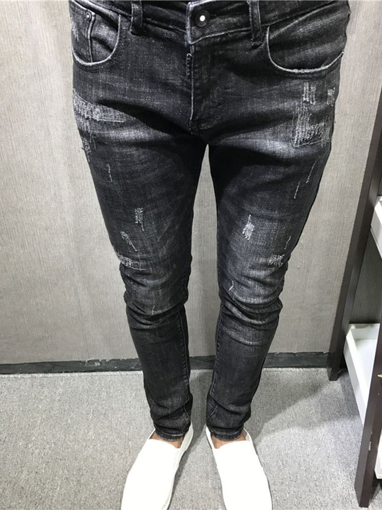 Jeans À Fermeture Éclair Pour Pantalons Crayon Unis Minces Pour Hommes