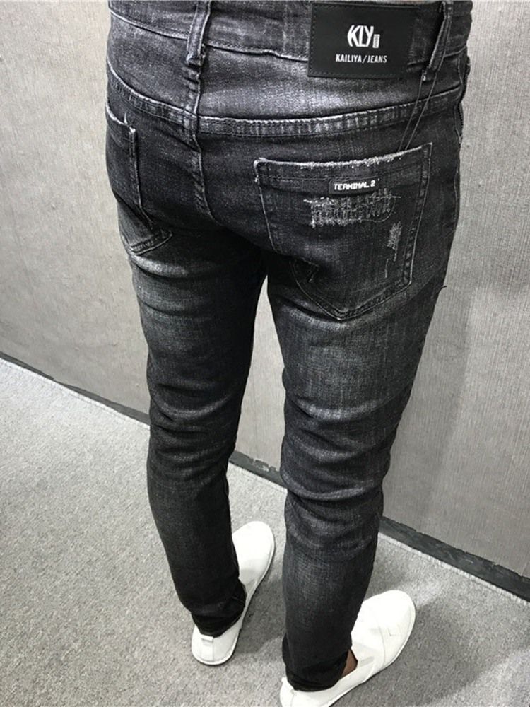 Jeans À Fermeture Éclair Pour Pantalons Crayon Unis Minces Pour Hommes