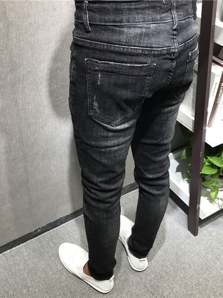 Jeans À Fermeture Éclair Pour Pantalons Crayon Unis Minces Pour Hommes