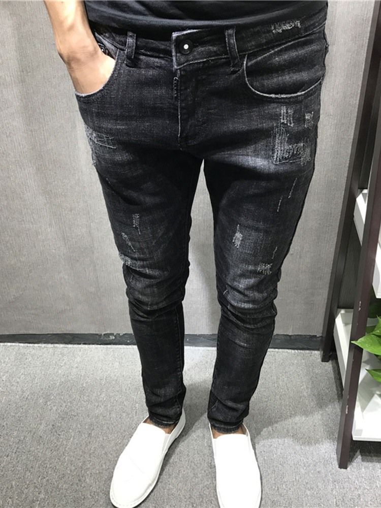 Jeans À Fermeture Éclair Pour Pantalons Crayon Unis Minces Pour Hommes