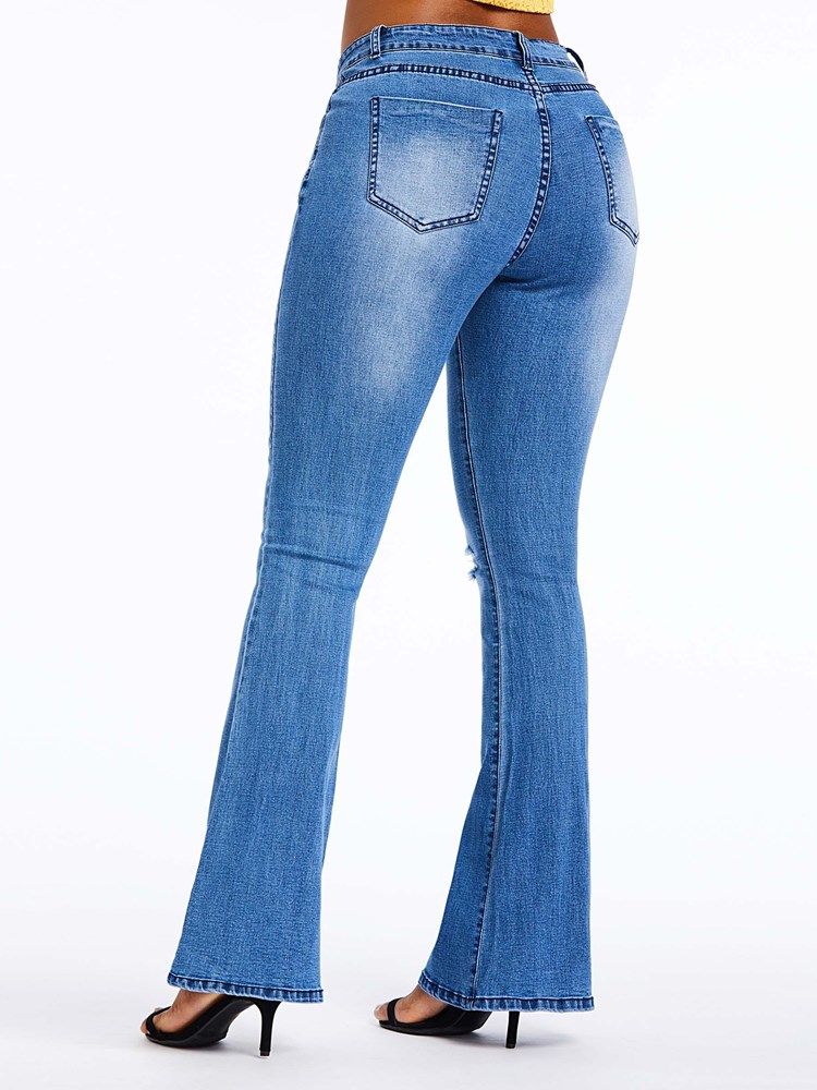 Jeans À Fermeture Éclair Taille Haute Pour Femmes