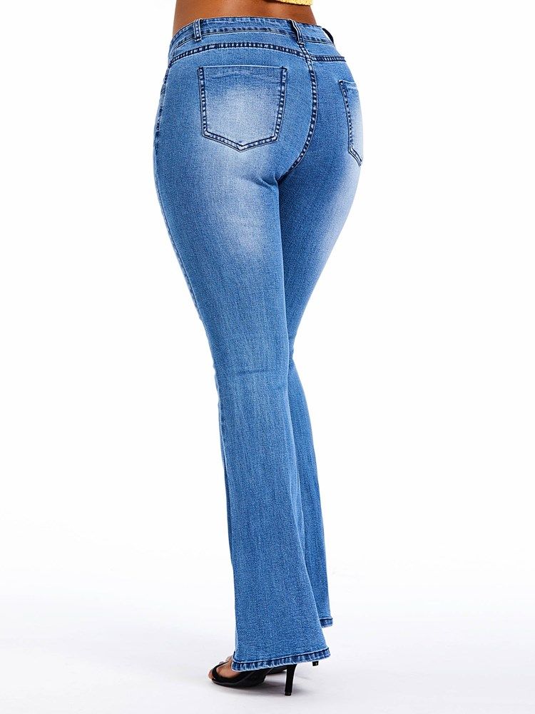 Jeans À Fermeture Éclair Taille Haute Pour Femmes