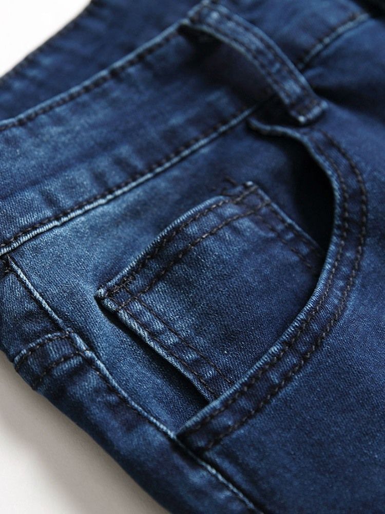 Jeans À Fermeture Éclair À Taille Moyenne Et Trou Unie Pour Hommes