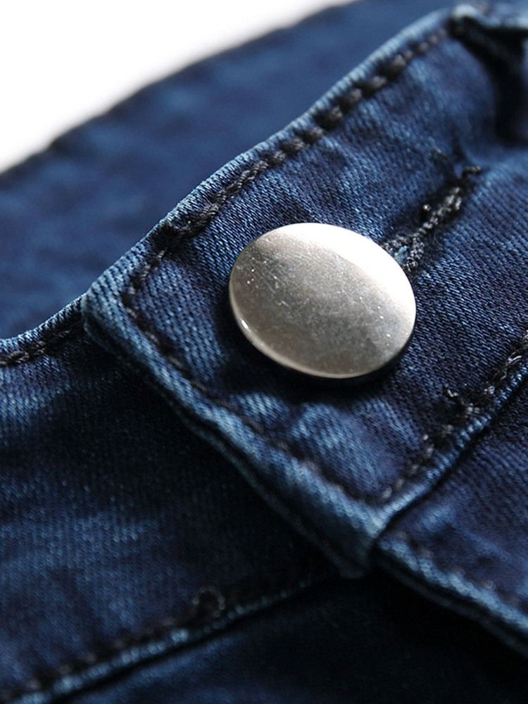 Jeans À Fermeture Éclair À Taille Moyenne Et Trou Unie Pour Hommes