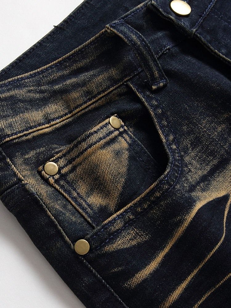 Jeans Géométriques Pour Hommes À Taille Moyenne Et À Effet Vintage