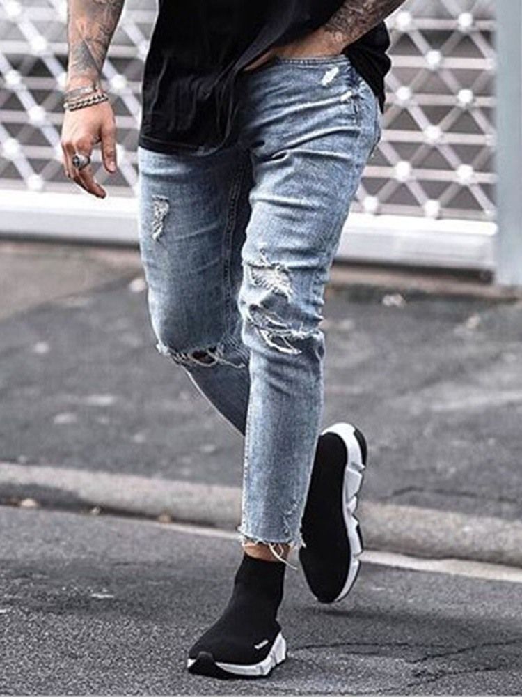 Jeans À Glissière Pour Hommes Unis À Poche