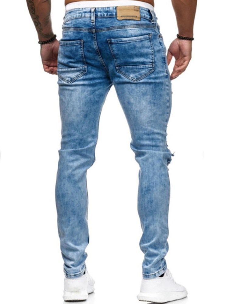 Jeans Hole Plain Zipper Taille Moyenne Pour Hommes