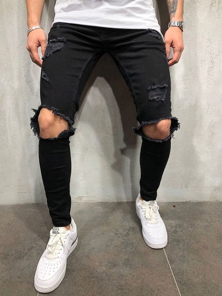 Jeans Homme Unis À Fermeture Éclair