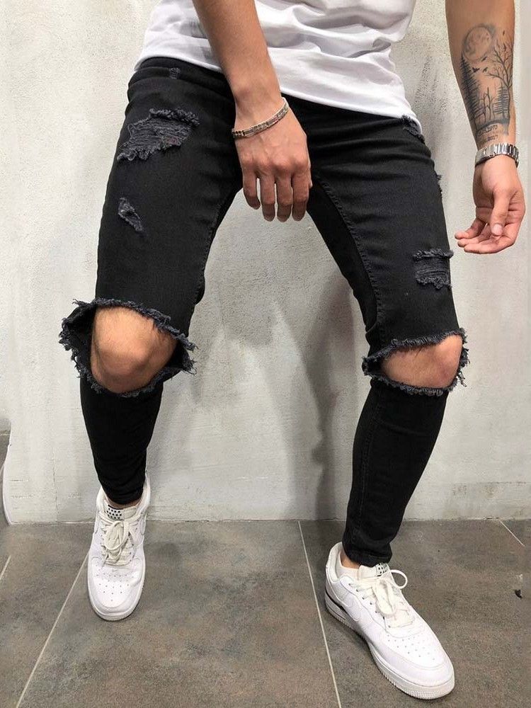 Jeans Homme Unis À Fermeture Éclair