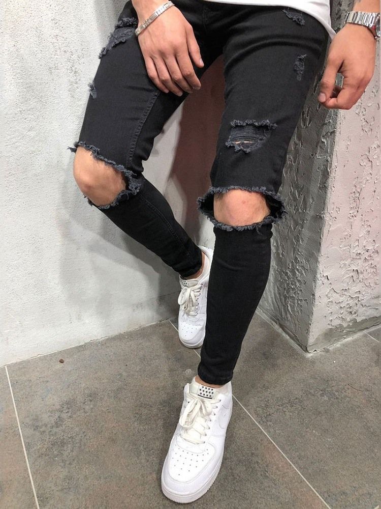 Jeans Homme Unis À Fermeture Éclair