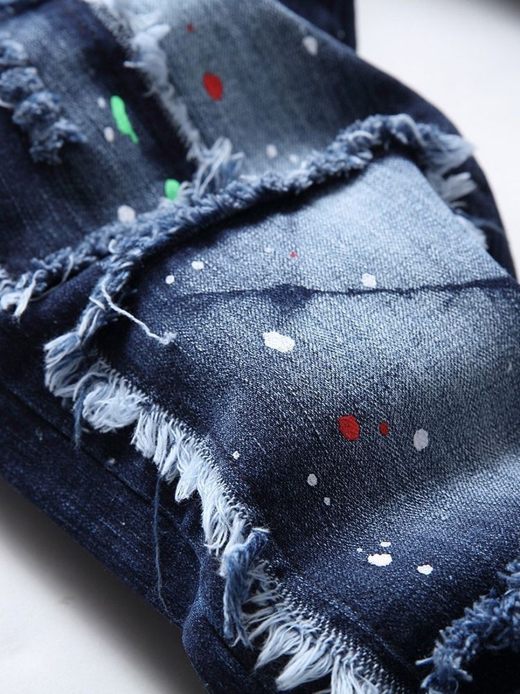 Jeans Pour Hommes Avec Bouton Taille Moyenne Et Trou