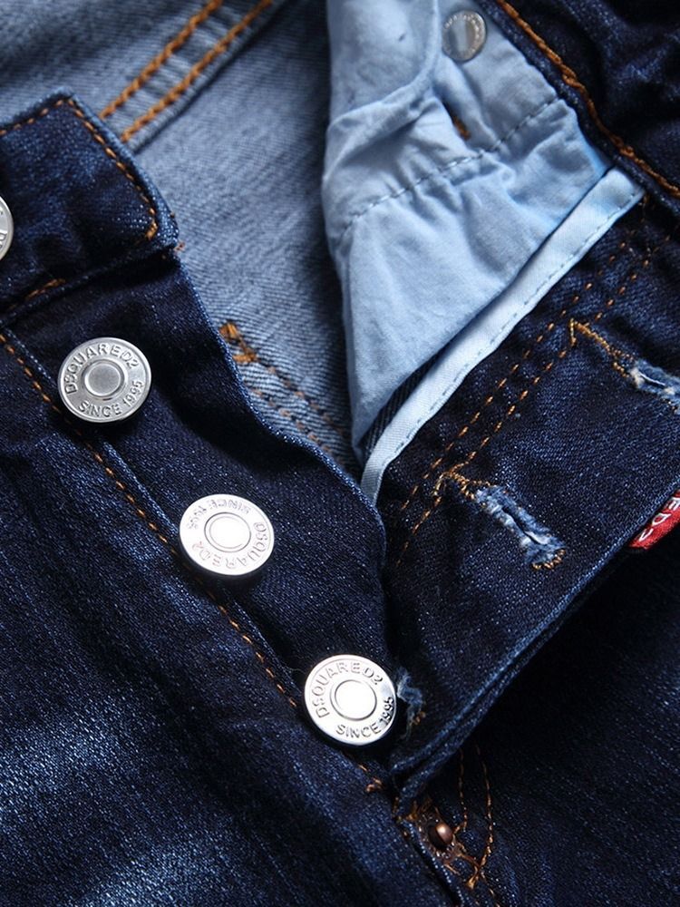 Jeans Pour Hommes Avec Bouton Taille Moyenne Et Trou