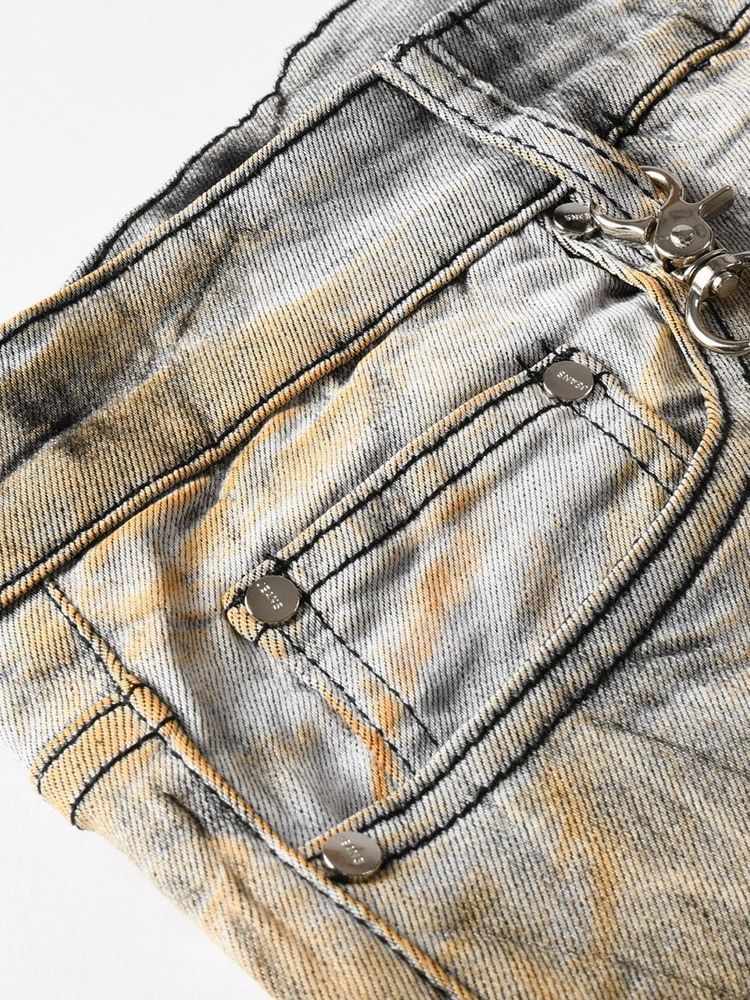 Jeans Pour Hommes Avec Fermeture À Glissière À Taille Moyenne Et Trou