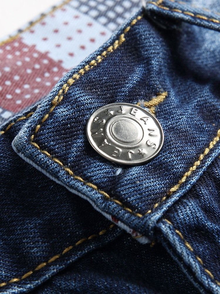 Jeans Pour Hommes Avec Lettre À Trou Droit Et Fermeture À Glissière À Taille Moyenne