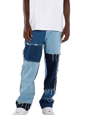 Jeans Pour Hommes Avec Patchwork Et Patchwork De Couleur Hip Hop