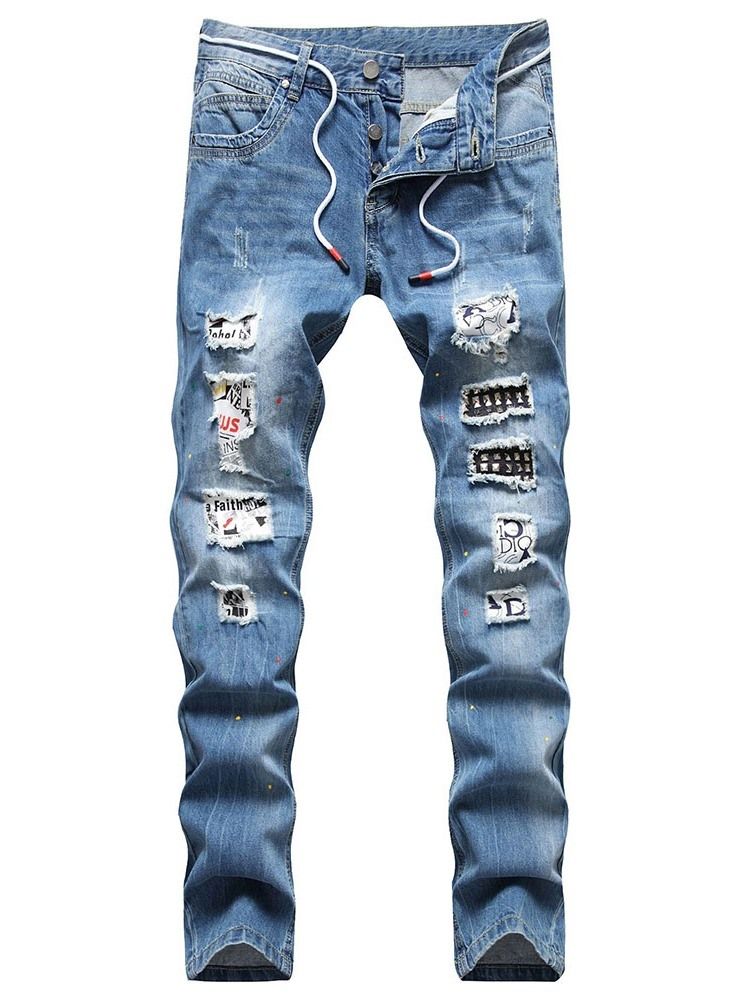 Jeans Pour Hommes À Bouton Hip Hop À Trou Droit