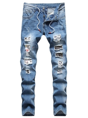 Jeans Pour Hommes À Bouton Hip Hop À Trou Droit