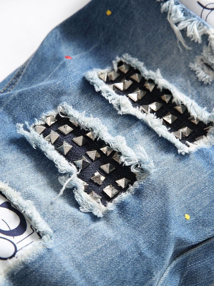 Jeans Pour Hommes À Bouton Hip Hop À Trou Droit