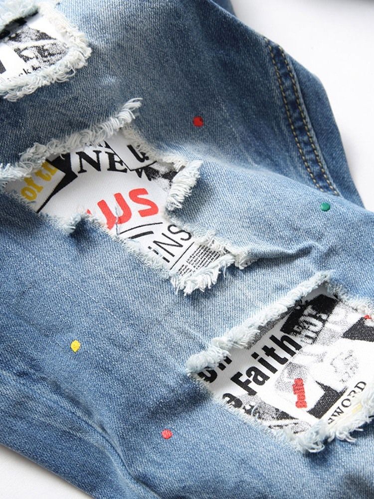 Jeans Pour Hommes À Bouton Hip Hop À Trou Droit