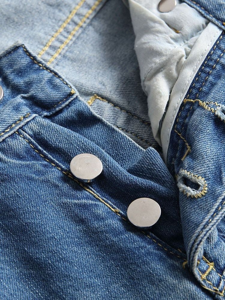 Jeans Pour Hommes À Bouton Hip Hop À Trou Droit