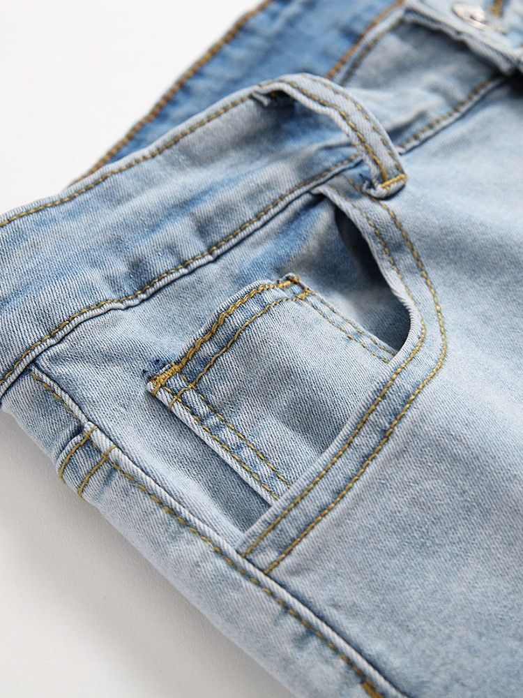 Jeans Pour Hommes Coréens À Fermeture À Glissière Droite Unie À Trou