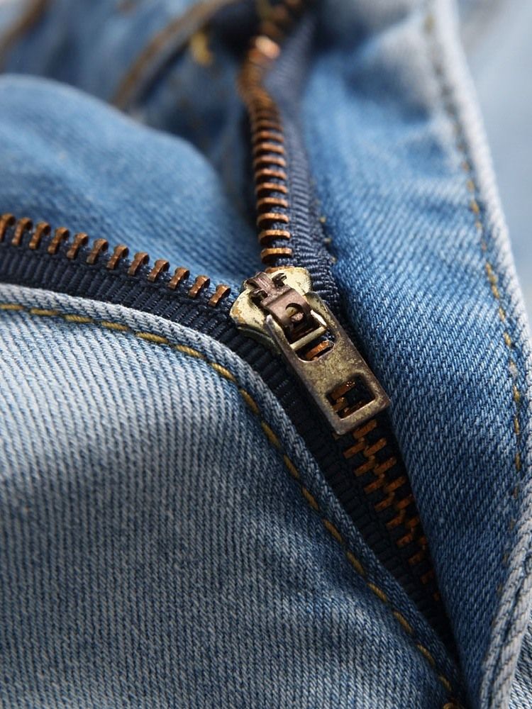 Jeans Pour Hommes Coréens À Fermeture À Glissière Droite Unie À Trou