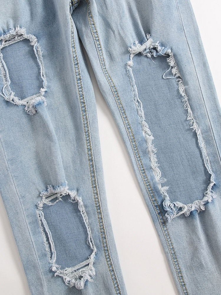 Jeans Pour Hommes Coréens À Fermeture À Glissière Droite Unie À Trou