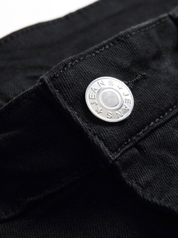 Jeans Pour Hommes Décontractés À Fermeture À Glissière À Boutons Géométriques Droits