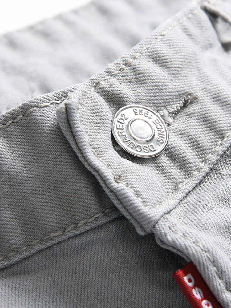 Jeans Pour Hommes Décontractés À Taille Moyenne Avec Appliques Droites