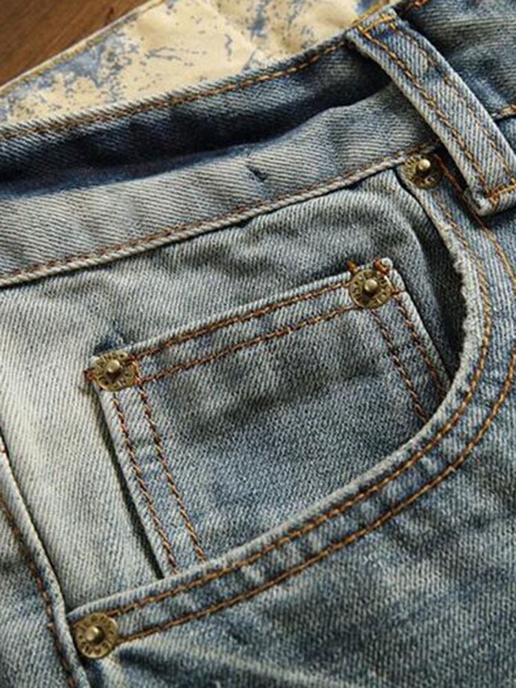 Jeans Pour Hommes En Denim À Trous Décontractés