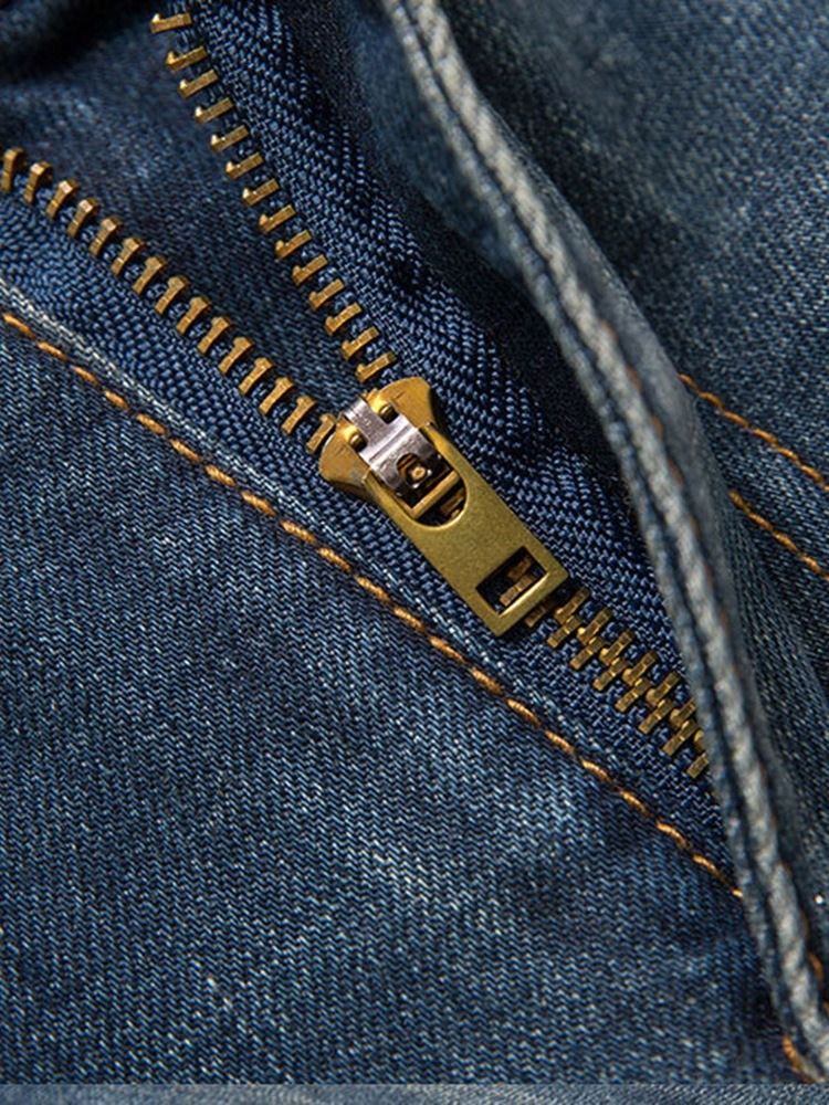 Jeans Pour Hommes Européens À Broderies À Blocs De Couleurs Et Taille Moyenne