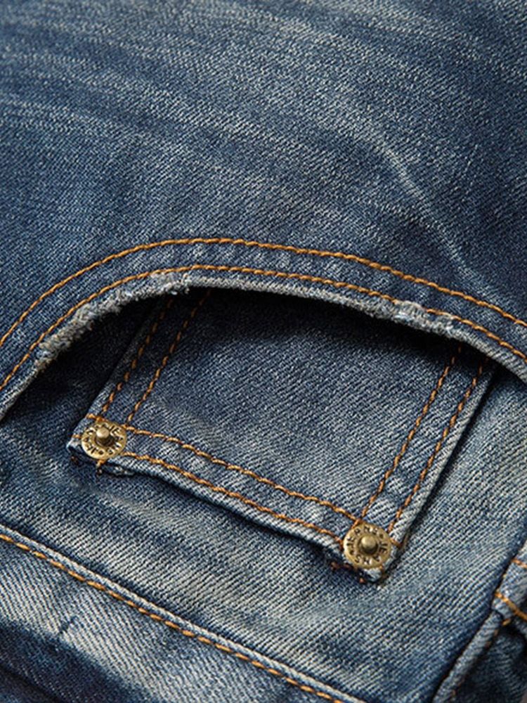 Jeans Pour Hommes Européens À Broderies À Blocs De Couleurs Et Taille Moyenne