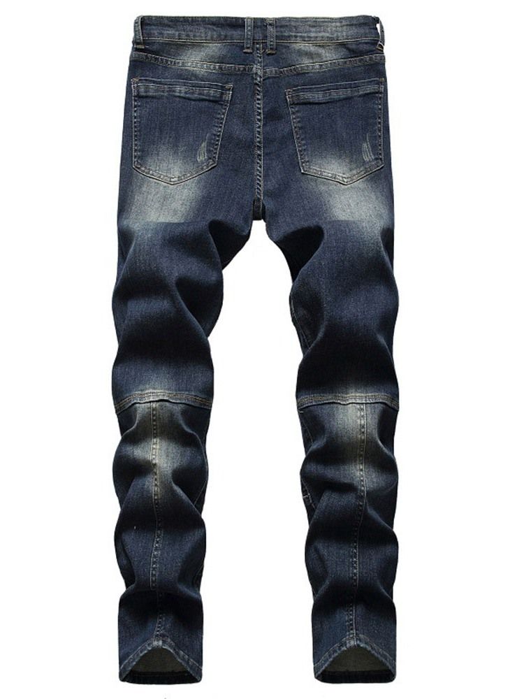 Jeans Pour Hommes Européens À Fermeture Éclair Patchwork Droite