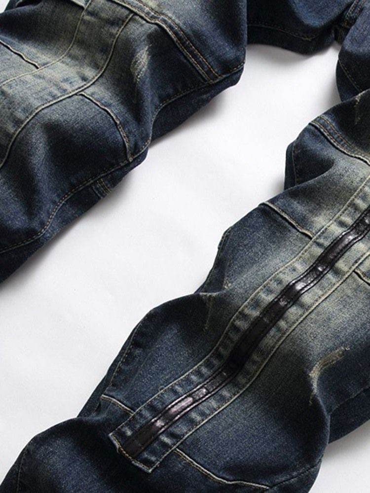 Jeans Pour Hommes Européens À Fermeture Éclair Patchwork Droite