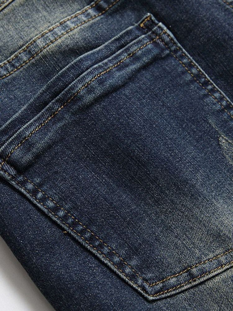 Jeans Pour Hommes Européens À Fermeture Éclair Patchwork Droite