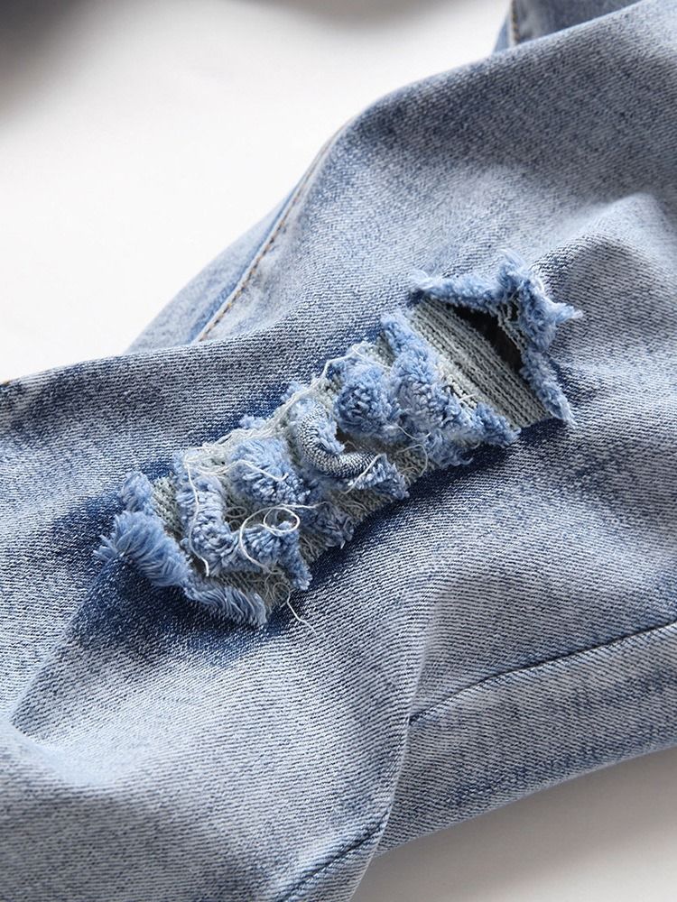 Jeans Pour Hommes Européens À Fermeture À Glissière Droite Unie À Trou