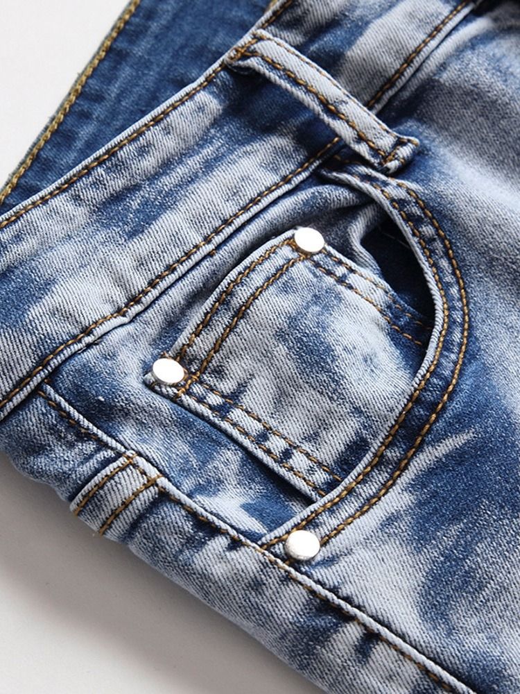 Jeans Pour Hommes Européens À Fermeture À Glissière Droite Unie À Trou