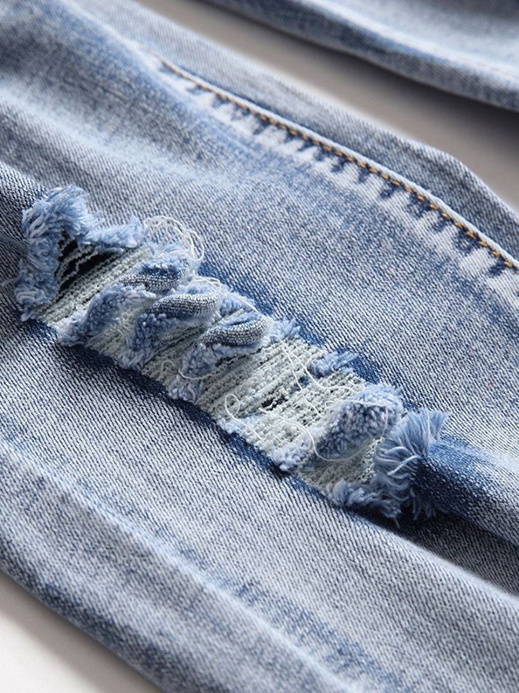 Jeans Pour Hommes Européens À Fermeture À Glissière Droite Unie À Trou