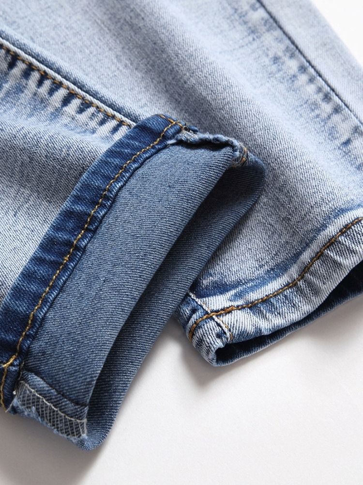 Jeans Pour Hommes Européens À Fermeture À Glissière Droite Unie À Trou