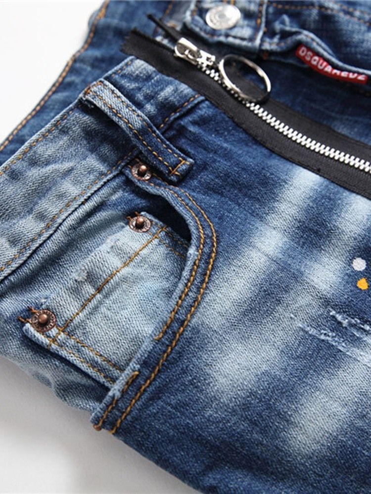 Jeans Pour Hommes Européens À Taille Moyenne Avec Éclaboussures De Peinture À Lettres