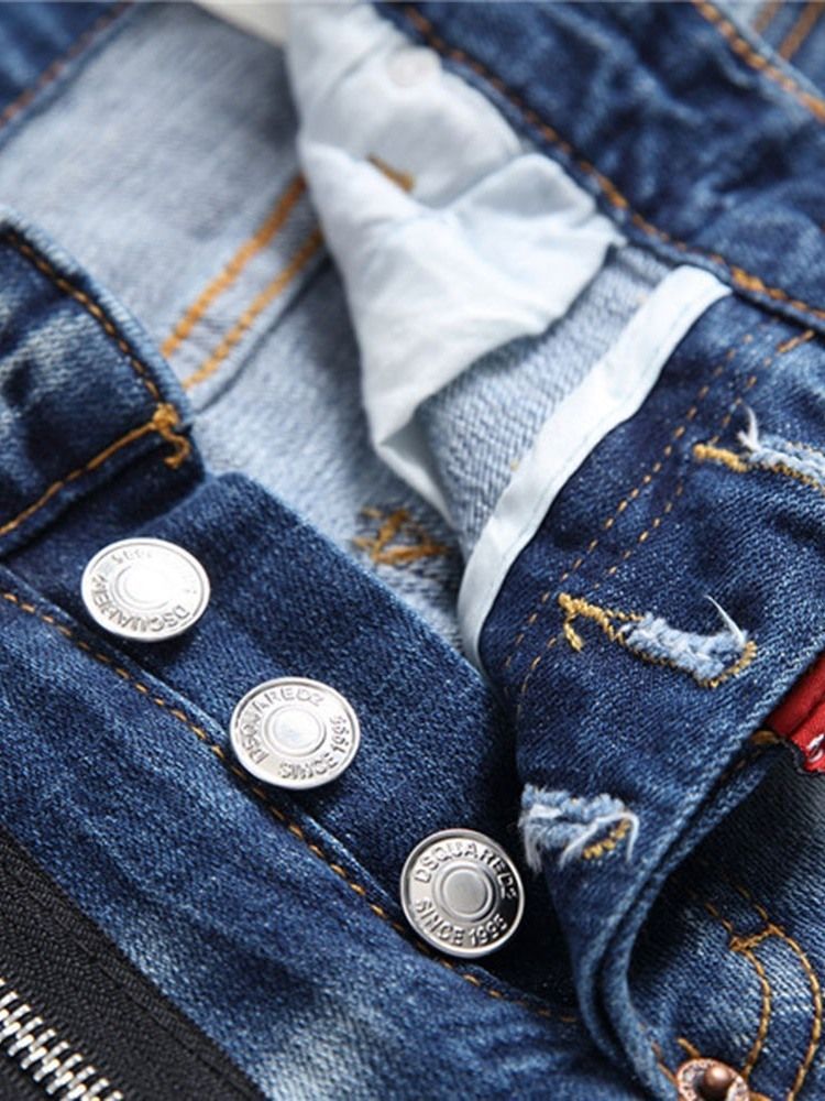 Jeans Pour Hommes Européens À Taille Moyenne Avec Éclaboussures De Peinture À Lettres