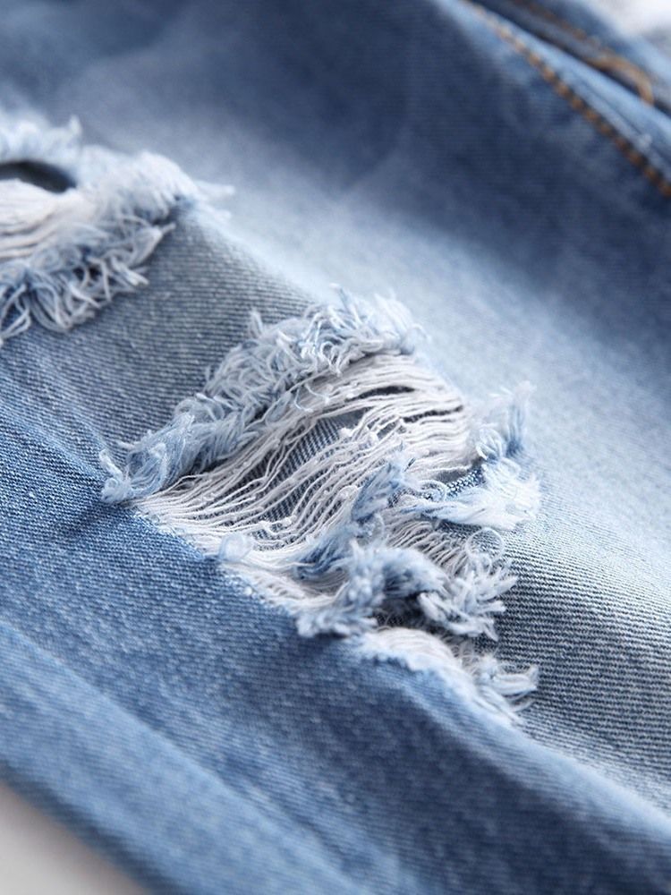 Jeans Pour Hommes À Fermeture Éclair Décontractée Avec Trou De Poche Droit