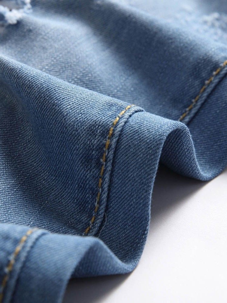 Jeans Pour Hommes À Fermeture Éclair Décontractée À Trou Droit