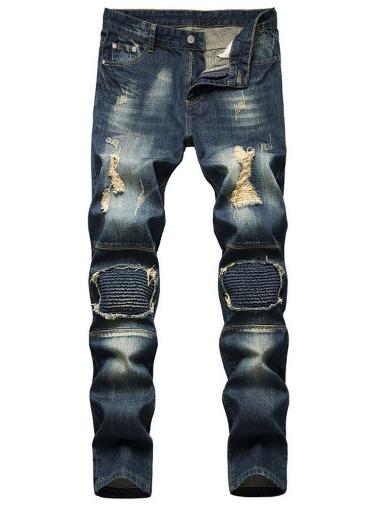 Jeans Pour Hommes À Fermeture Éclair Droite Et Taille Moyenne