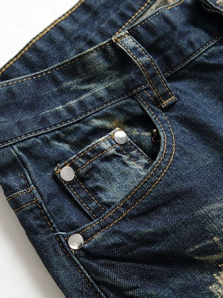 Jeans Pour Hommes À Fermeture Éclair Droite Et Taille Moyenne