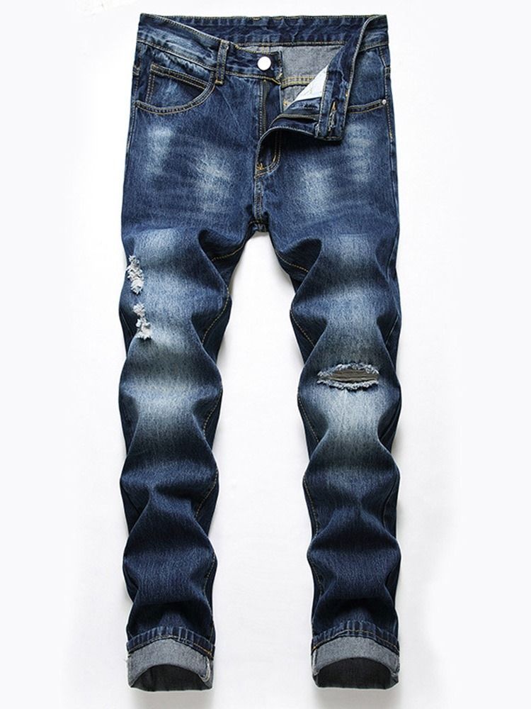 Jeans Pour Hommes À Fermeture Éclair Droite À Taille Moyenne