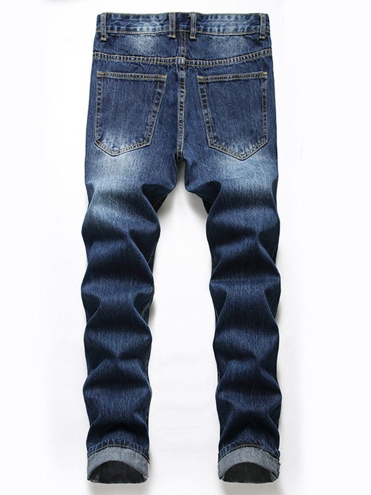 Jeans Pour Hommes À Fermeture Éclair Droite À Taille Moyenne